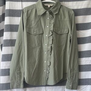 Elegant Sage Ruffle Button Down Shirt